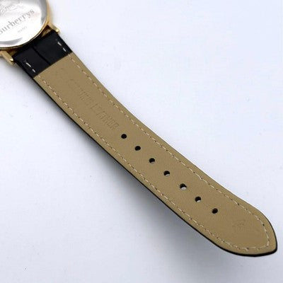 BURBERRY MEN'S QUARTZ GOLD SHELL ROMAN WRISTWATCH ROUND FACE LEATHER BELT