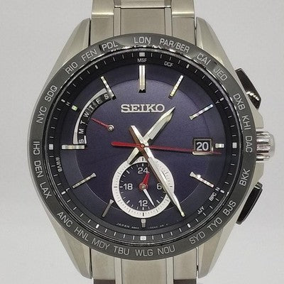 SEIKO BRIGHTZ SAGA241 8B63-0AB0 TITANIUM SOLAR RADIO BLACK DIAL MENS WATCH