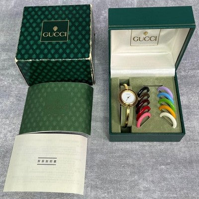 GUCCI CHANGE BEZEL 11/12.2 WOMEN'S QUARTZ WATCH VINTAGE GOLD WHITE DIAL RARE