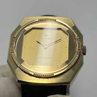 RADO VINTAGE 1970S AUTOMATIC 631.3173.2 GOLD DIAL OCTAGON LEATHER STRAP WATCH