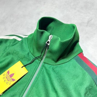 GUCCI X ADIDAS GREEN GG TREFOIL JACQUARD MONOGRAM TRACK JACKET SIZE 46 M MINT