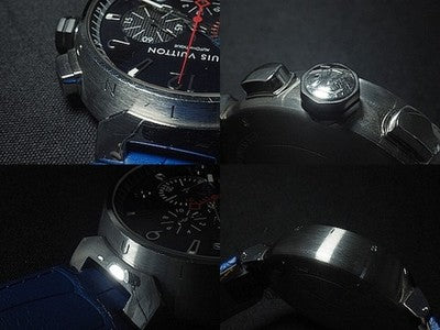 LOUIS VUITTON TAMBOUR CHRONOGRAPH Q102V STAINLESS STEEL BLUE/BLACK WATCH USED