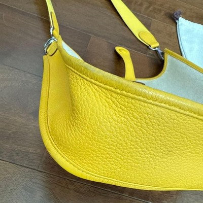 HERMES EVELYNE PM SHOULDER BAG YELLOW CANVAS & LEATHER COMBINATION, USED