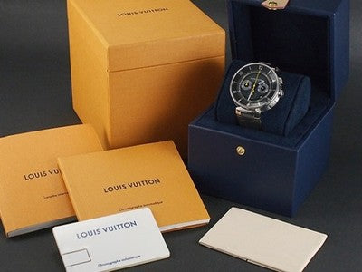 LOUIS VUITTON TAMBOUR MOON CHRONOGRAPH Q8D40 AUTO BLACK GREY DIAL 43MM SS WATCH