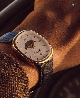 TIMEX X NOAH OVAL MOON PHASE WATCH SILVER BROWN LEATHER CREAM LIMITED NEW W/BOX