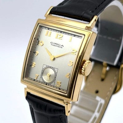 CIRCA 23KGP QUARTZ MEN'S WRISTWATCH SMALL SECONDS, UNISEX DIAL: GOLD SQUARE FACE
