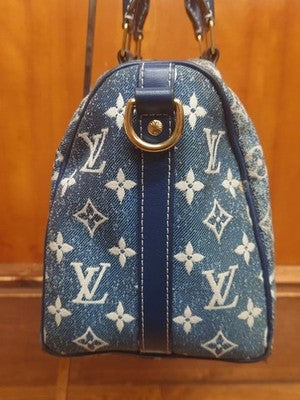LOUIS VUITTON M59609 SPEEDY BANDOULIERE 25 MONOGRAM DENIM SHOULDER BAG BLUE