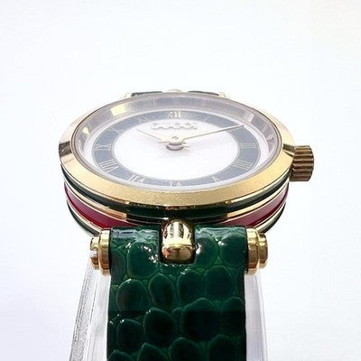 GUCCI 2000L SHERRY LINE WOMENS QUARTZ WATCH WHITE DIAL GREEN LEATHER BAND W/BOX