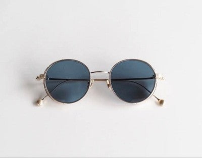MATSUDA M3152 ROUND SUNGLASSES BRUSHED GOLD BLUE GREY LENS TITANIUM JAPAN