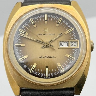 HAMILTON ELECTRONIC 702001-4 ELECTRIC BALANCE WATCH VINTAGE GOLD DIAL WORKING