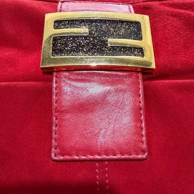 FENDI MAMMA BUCKET SHOULDER BAG RED SUEDE LEATHER HANDBAG WITH DUST BAG