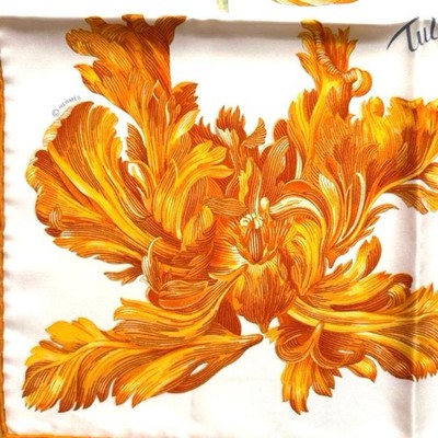 HERMES SILK SCARF GAVROCHE TULIP MANIA STYLISH MINT