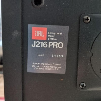 JBL J216PRO TESTED 2-WAY BASS REFLEX BOOKSHELF SPEAKERS BLACK WORKING PAIR