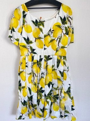 DOLCE & GABBANA DRESS LEMON PATTERN WOMEN'S SIZE 44 COTTON YELLOW