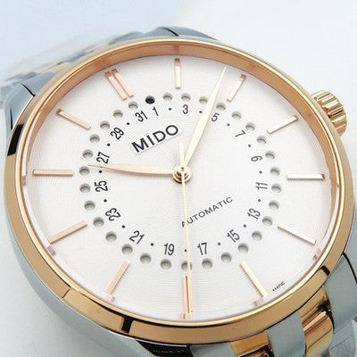 MIDO BELLUNA II M0244072203109 AUTOMATIC SILVER ROSE GOLD MEN'S WATCH BOX