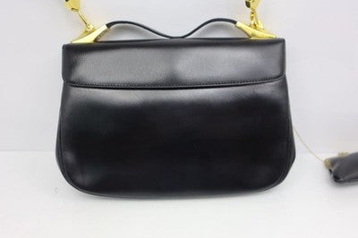 CHRISTIAN DIOR BLACK LEATHER SHOULDER BAG GOLD HARDWARE COIN PURSE