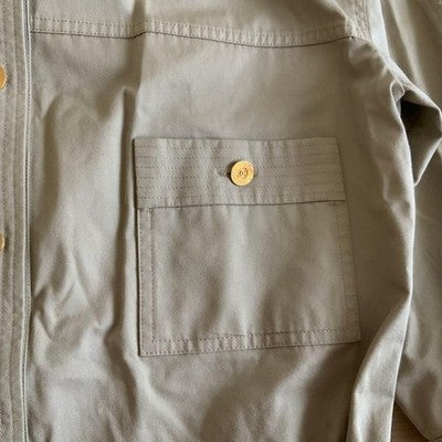 CHANEL VINTAGE BEIGE COTTON SKIRT SUIT SET GOLD BUTTONS SIZE 40 AUTHENTIC