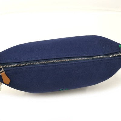 HERMES BRIDE A BLACK PM POUCH CANVAS MARINE NAVY USED FROM JAPAN