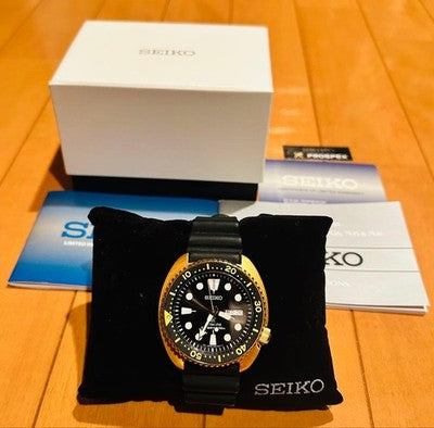 SEIKO PROSPEX SRPC44 AUTOMATIC DIVER 200M GOLD BLACK RARE BOX PAPERS 4R36 WATCH