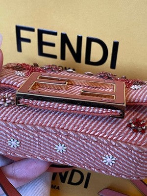 FENDI NANO BAGUETTE MICRO BUCKET BEADED DENIM CHARM ORANGE 2WAY BAG JAPAN