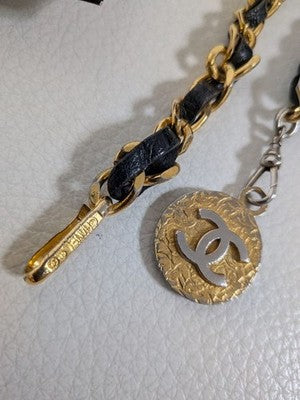 CHANEL VINTAGE GOLD BLACK CHAIN BELT LEATHER METAL WOMEN'S AUTHENTIC USED BAG