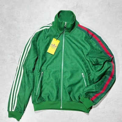 GUCCI X ADIDAS GREEN GG TREFOIL JACQUARD MONOGRAM TRACK JACKET SIZE 46 M MINT