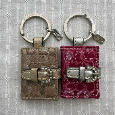 COACH SIGNATURE PHOTO BOOK KEYCHAIN SET OF 2 GOLD PINK CHARM Y2K VINTAGE