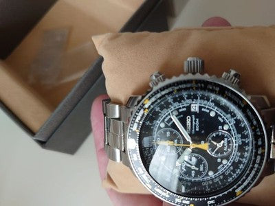 SEIKO SNA411P1 FLIGHTMASTER CHRONOGRAPH 200M QUARTZ PILOT WATCH ALARM  AS IS