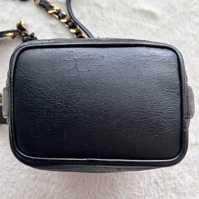 CHANEL COCO MARK CHAIN DRAWSTRING SHOULDER BAG BLACK LAMBSKIN USED