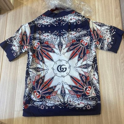 GUCCI DOUBLE G BANDANA PRINT ALOHA STYLE SHIRT 100% COTTON MEN SIZE 50 NEW W/TAG