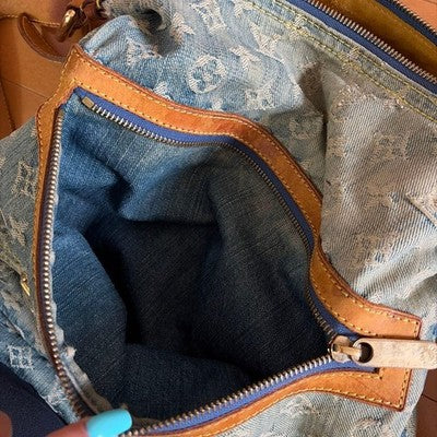 LOUIS VUITTON MONOGRAM DENIM BAGGY GM M95048 BLUE SHOULDER BAG WOMEN FRANCE USED