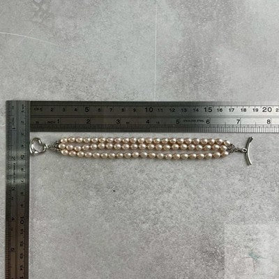 TIFFANY OPEN HEART PEARL TRIPLE STRAND BRACELET SILVER 925 TOGGLE CLASP