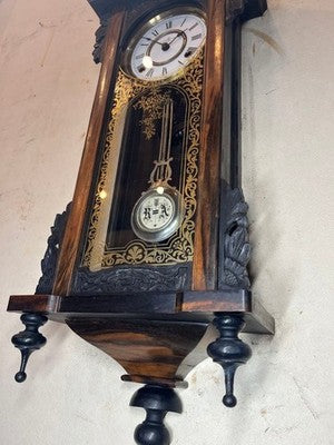 JUNGHANS ANTIQUE WALL CLOCK PENDULUM MECHANICAL CARVED WOOD BLACK PERSIMMON