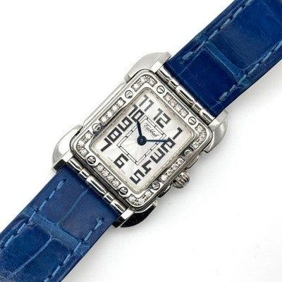 TABBAH SAGA DIAMOND RECTANGULAR QUARTZ WATCH VINTAGE SWISS BLUE DIAL