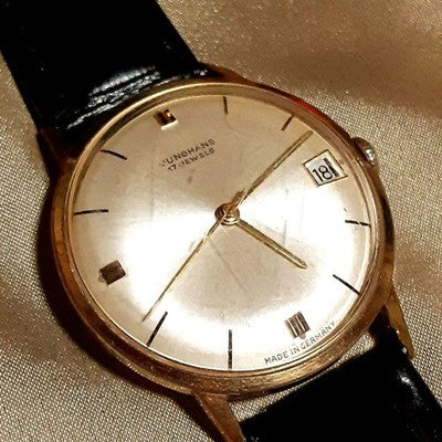 JUNGHANS VINTAGE DATE 17 JEWELS GOLD HAND-WOUND MEN'S WATCH GERMAN MADE
