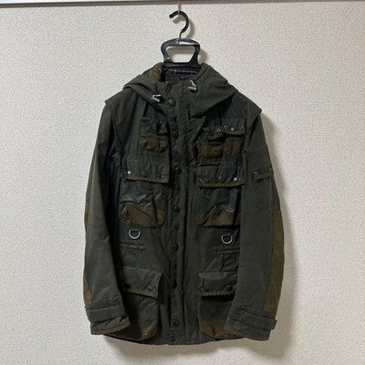 BARBOUR X TOKITO BEACON HERITAGE MILITARY WAXED JACKET OLIVE GREEN SIZE SMALL