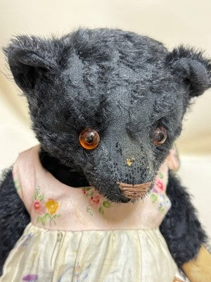 FORGET ME NOT ARTIST BEAR, JOY'S CREATION, ANTIQUE BLACK MOHAIR TEDDY BEAR