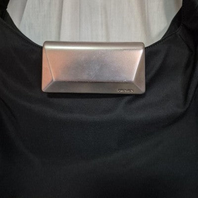 PRADA METALLIC SHOULDER BAG 2WAY BLACK LEATHER 19X30X9.5CM 1990S