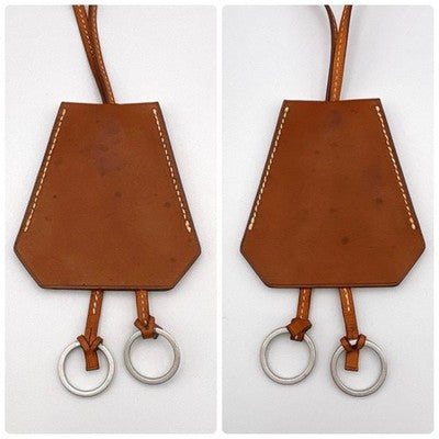 HERMES CLOCCHETTE KEY RING LEATHER NECKLACE BROWN C MARGIELA WITH BOX AUTHENTIC