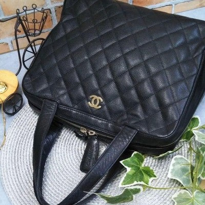CHANEL MATELASSÉ CAVIAR LEATHER HANDBAG BLACK A4 COMPATIBLE AUTHENTIC