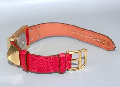 HERMES MEDOR ME1.201 GOLD PLATE CASE WHITE QZ WOMEN'S WATCH WITH BOX