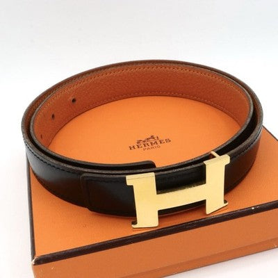 HERMES CONSTANCE REVERSIBLE H-BELT 70 BLACK ORANGE LEATHER WITH BOX