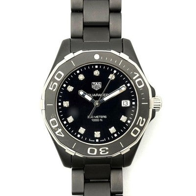 TAG HEUER AQUARACER WAY1397 DIAMOND BLACK DIAL CERAMIC QUARTZ LADIES DIVER WATCH