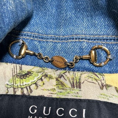 GUCCI NAPOLEON DENIM JACKET WITH GOLD BUTTONS FLORAL LINING M WOMEN