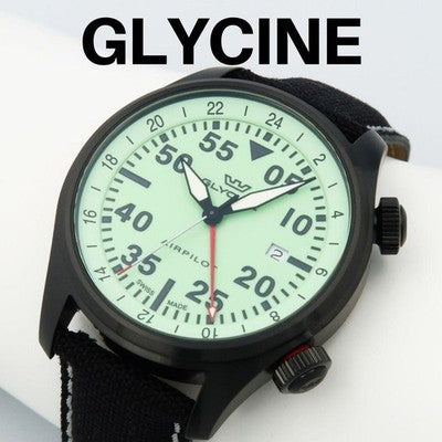 GLYCINE GL0439 AIR PILOT GMT 44MM BLACK MILITARY QUARTZ WATCH UNUSED W/ BOX MINT