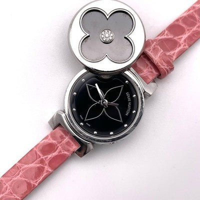 LOUIS VUITTON TAMBOUR BIJOU SECRET Q151R QUARTZ DIAMOND PINK DIAL LADY'S WATCH