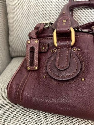 CHLOE PADDINGTON HANDBAG, BURGUNDY, PADLOCK, LEATHER PEBBLED GENUINE WOMEN ITALY