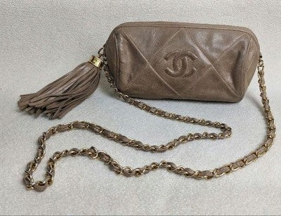 CHANEL COCO LOGO MATELASSE LAMBSKIN CHAIN SHOULDER BAG QUILTED LEATHER AUTHENTIC
