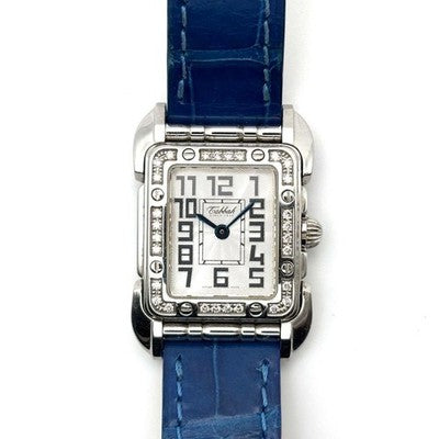 TABBAH SAGA DIAMOND RECTANGULAR QUARTZ WATCH VINTAGE SWISS BLUE DIAL