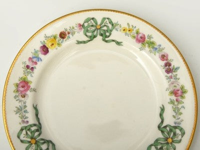 ROYAL WORCESTER TRIO SET, RIBBON FLORAL PATTERN, GOLD TRIM, 1909, CAKE PLATE
